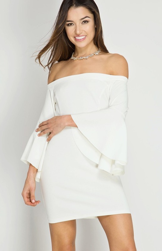 Bell Sleeve Arm Dress White