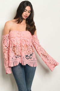 Peach Lace off the Shoulder Top