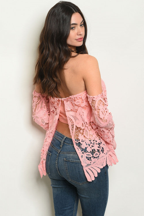 Peach Lace off the Shoulder Top