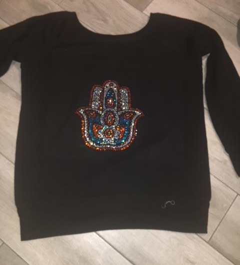 Off the shoulder Hamsa  rhinestone sweatshirt