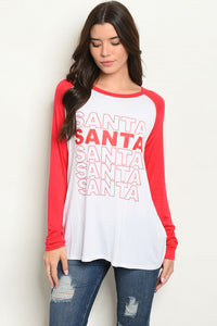 Red & White "Santa" Print Top