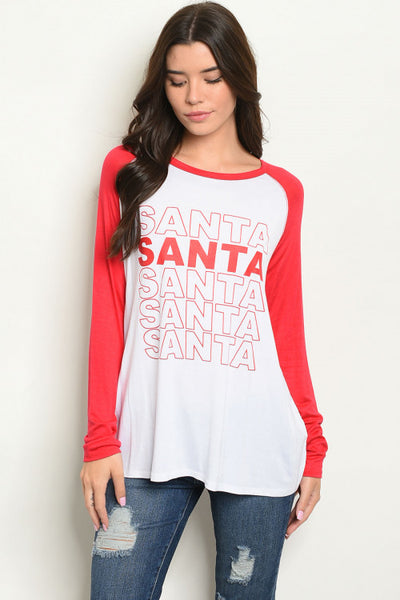Red & White "Santa" Print Top