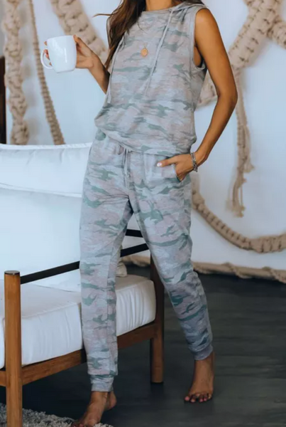 Sleeveless Camo Two-Piece Set