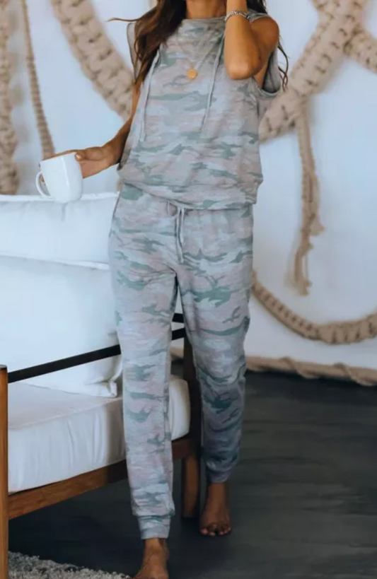 Sleeveless Camo Two-Piece Set