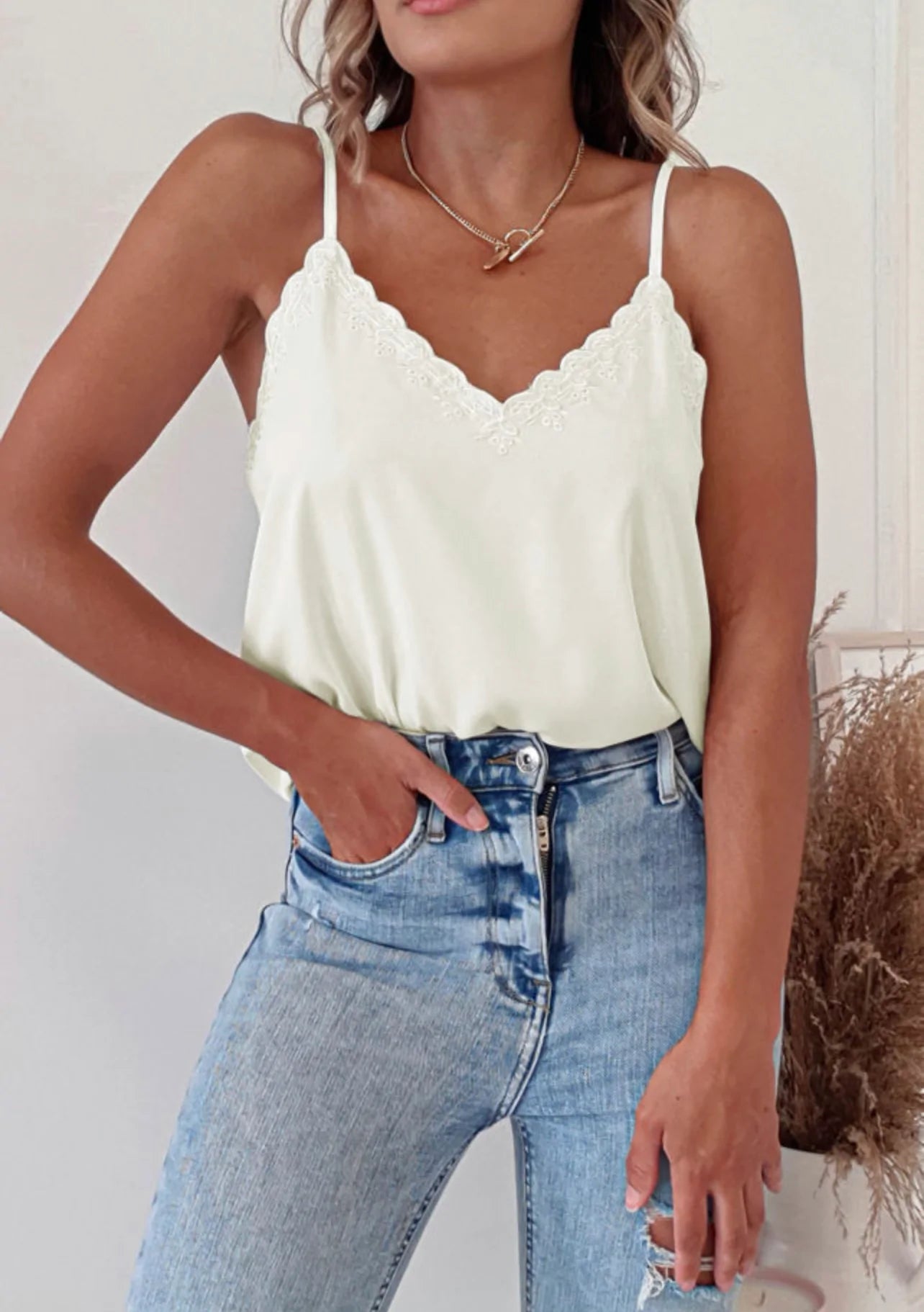 White Scalloped Tank Top