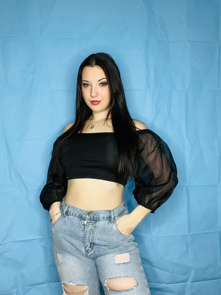 Black Puffer Sleeve crop top