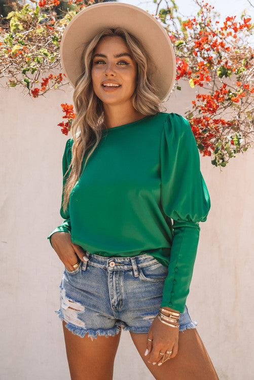 Green Satin Cuffed Shirt