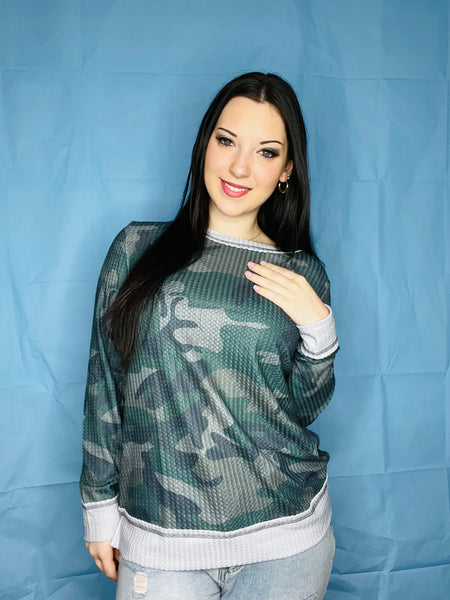 Long Sleeve Dark Colored Army Waffle Top