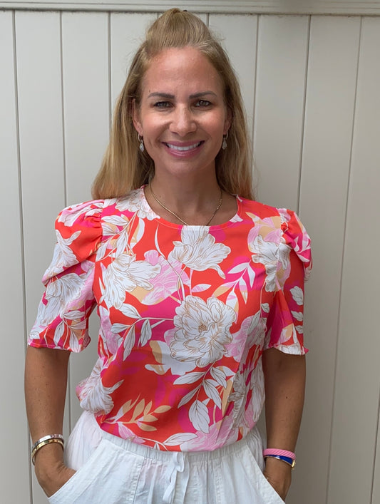 Floral Top With Puff Sleeve