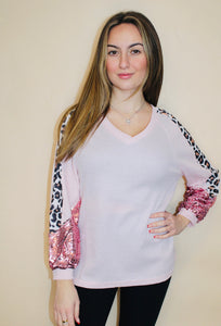Pink Waffle Sequin Top