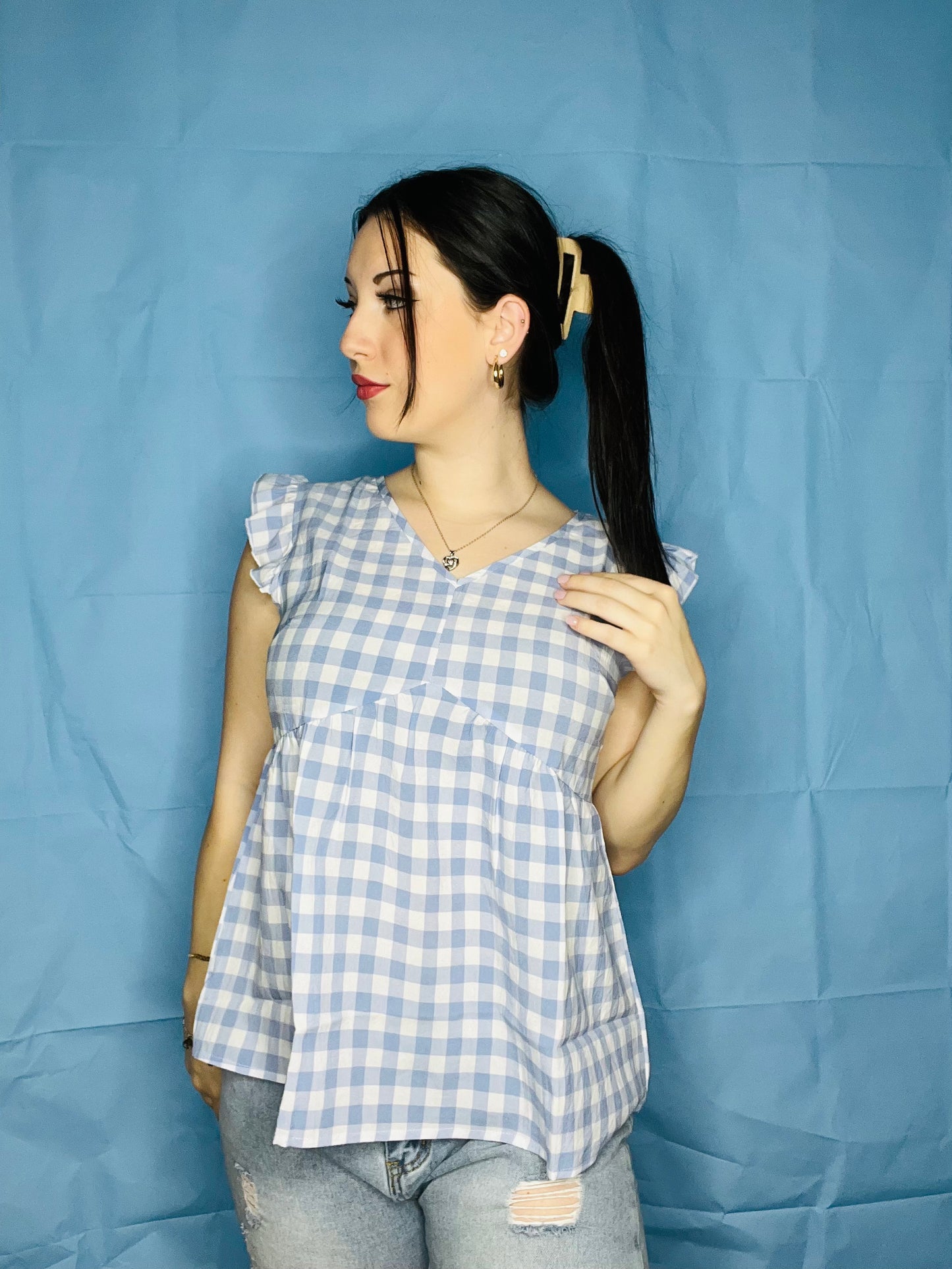Checker Ruffle Top