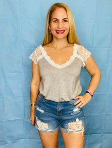 Grey Lace Top