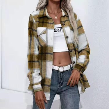 Plaid Button Down Shaket With Pocket