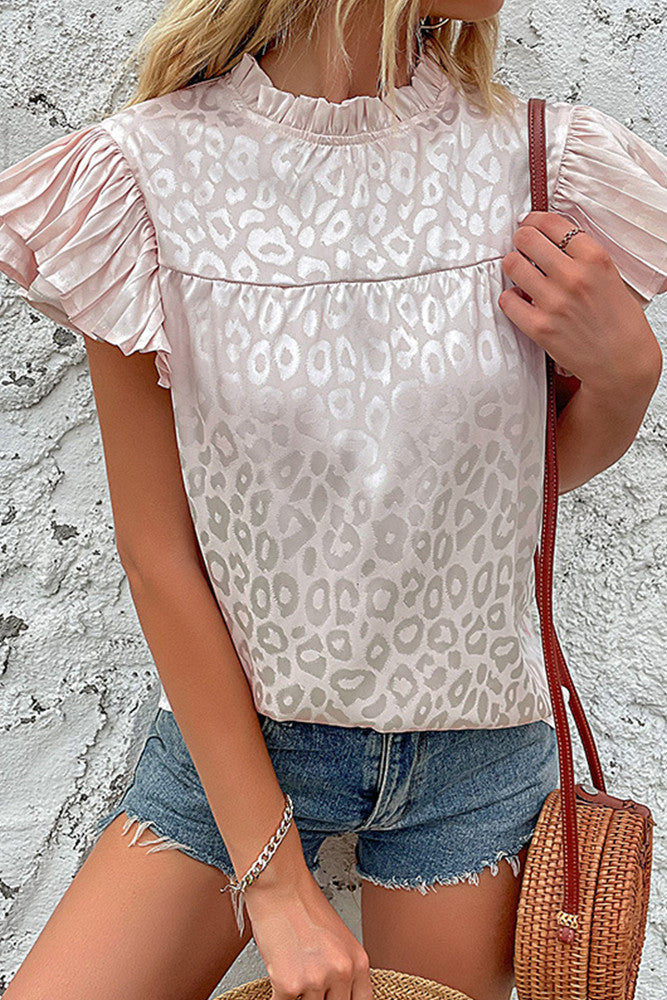 Leopard Ruffle Sleeve Top