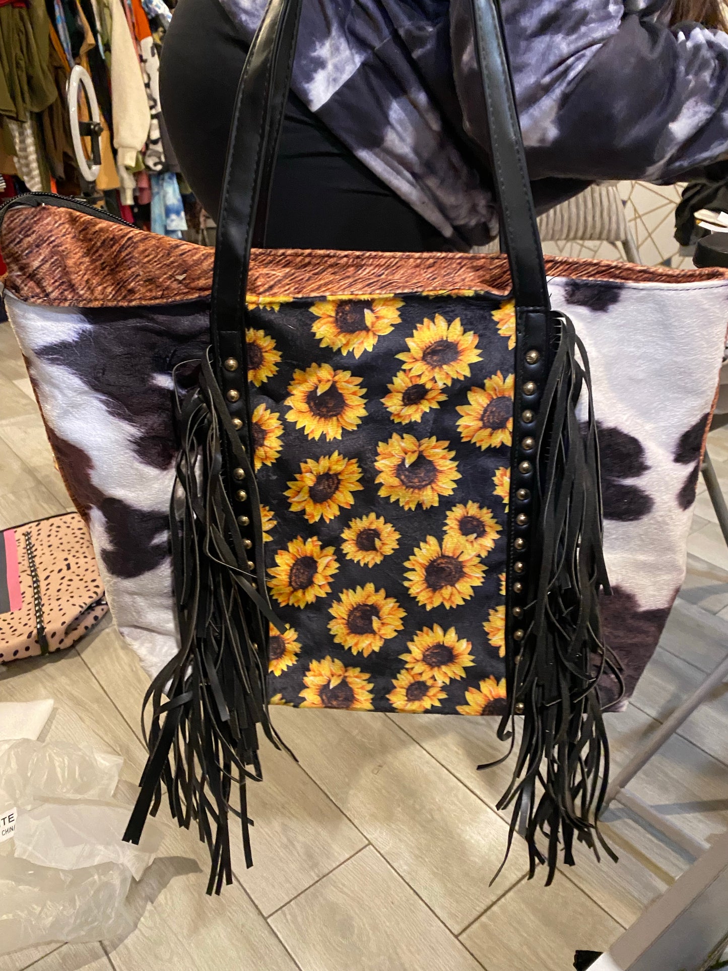 Sunflower Fringe Cow bag