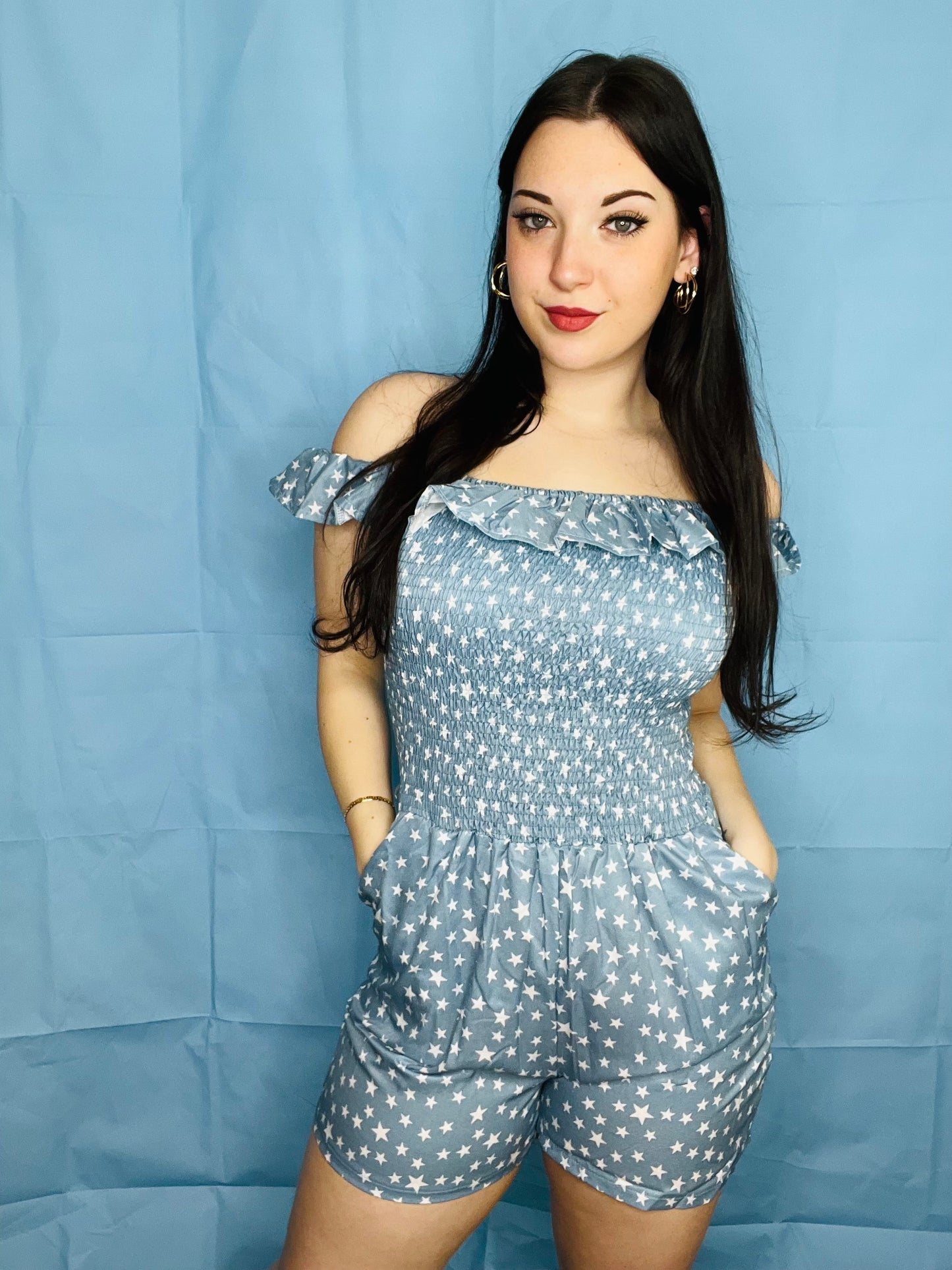 Blue Romper with White Stars