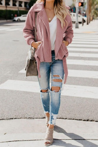 Pink Pocketed Sherpa Jacket