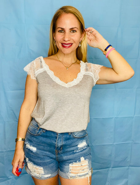 Grey Lace Top