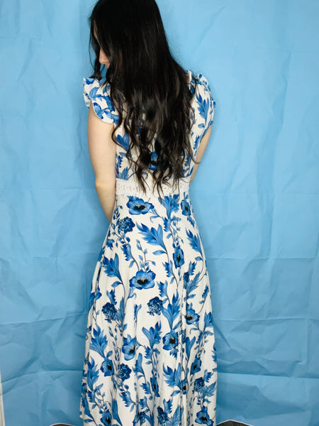 Long Blue Floral Dress
