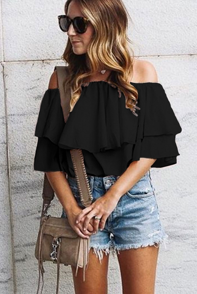 Soft Breeze Frilling Off-Shoulder Top