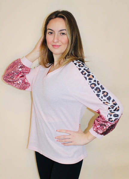 Pink Waffle Sequin Top