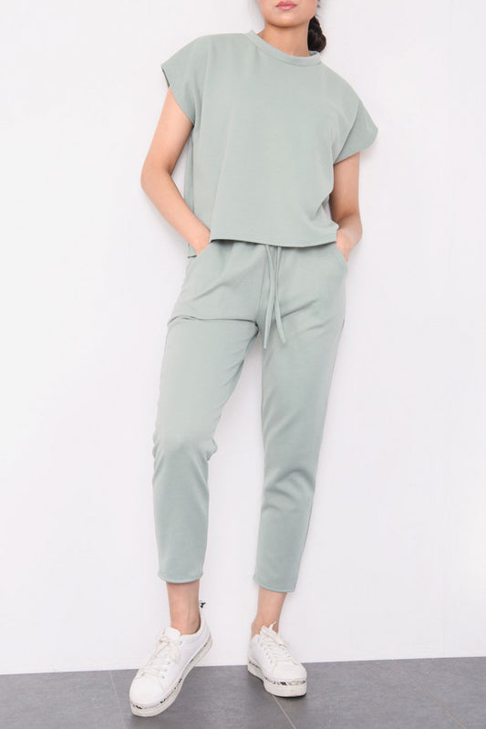 Sage Short Sleeve Boxy Top & Jogger Loungewear Set nge Set