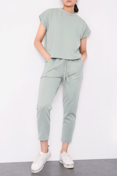 Sage Short Sleeve Boxy Top & Jogger Loungewear Set nge Set