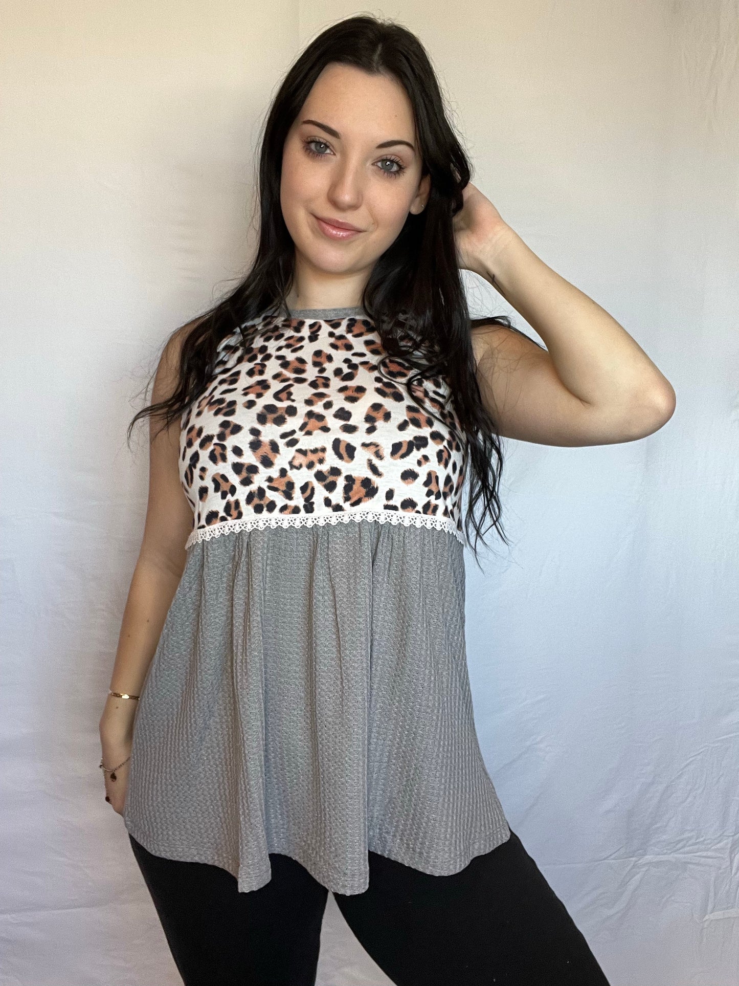 Grey and leopard flowy tank