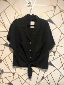 Black front tie blouse