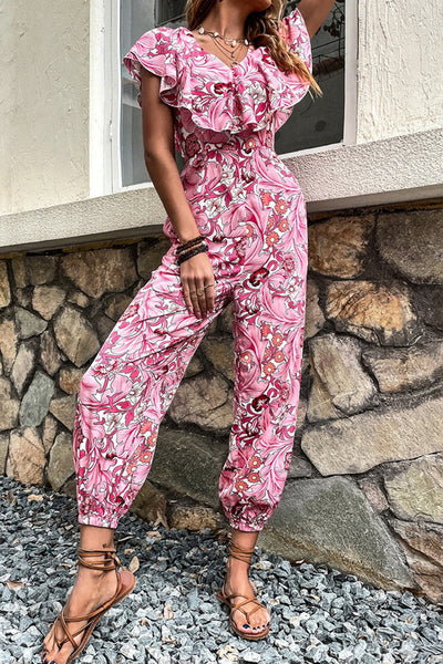 Pink Floral Ruffle Jumpsuit
