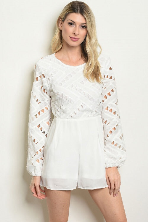 White romper long crochet sleeve