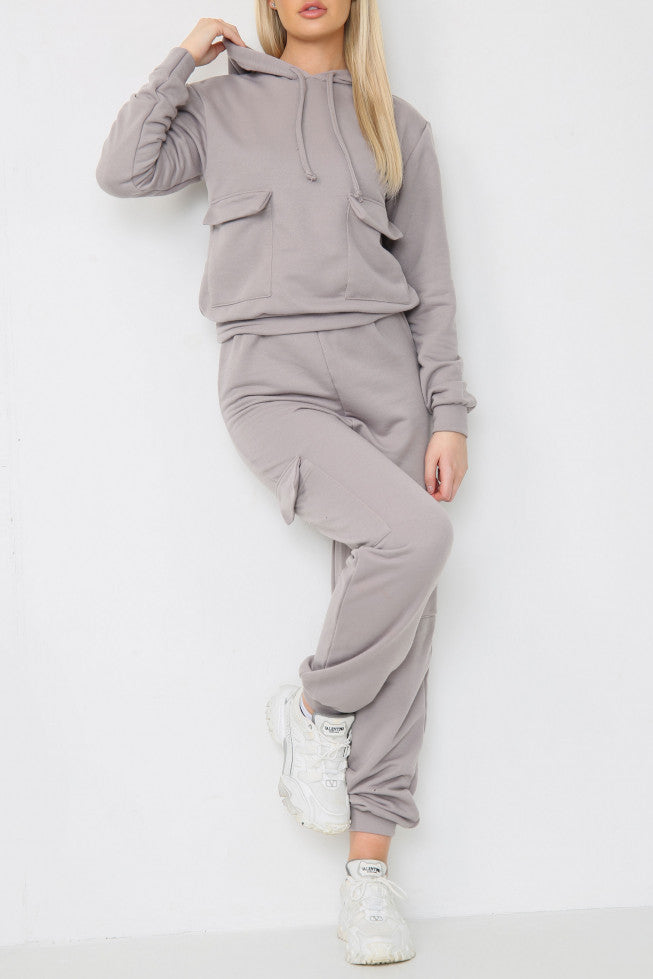 Grey Pocket Detail Hoodie and Jogger Lounge Set