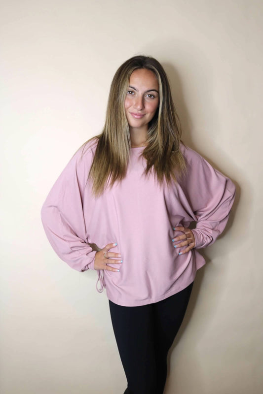 Drawstring Sleeve Pink Top