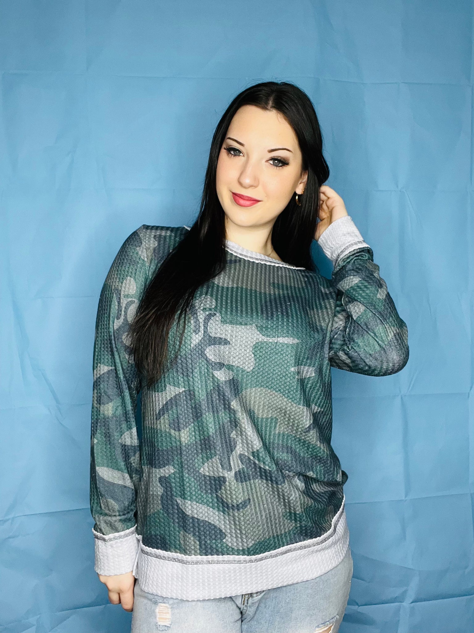 Long Sleeve Dark Colored Army Waffle Top