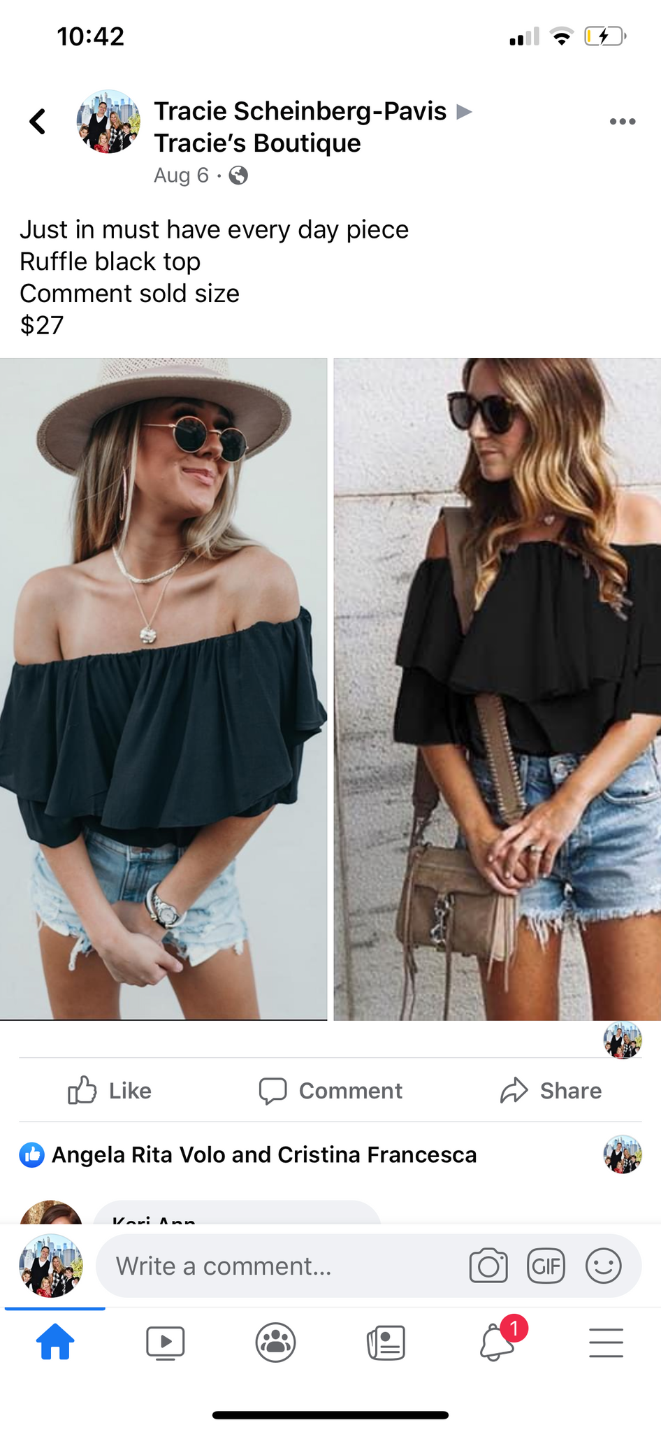 Off the shoulder ruffle top