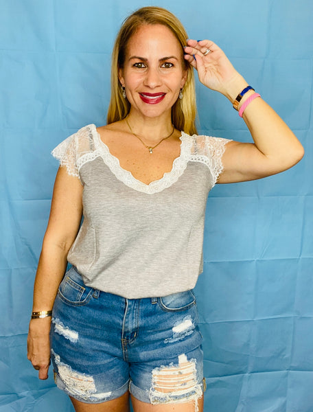Grey Lace Top