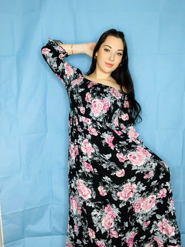 Long Floral Dress with cuffed sleeves