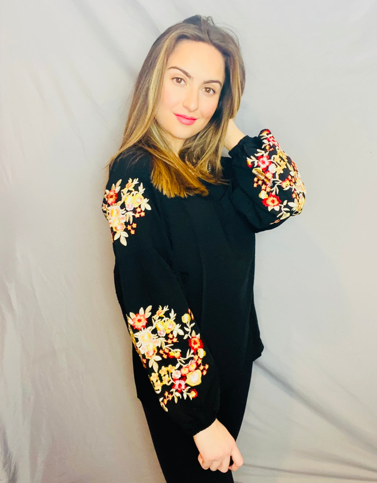 Floral Embroidery Long Sleeve Top