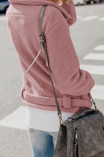 Pink Pocketed Sherpa Jacket
