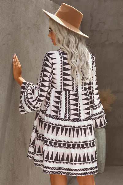 Black Aztec Ruffle Dress