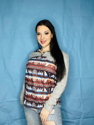Quarter Zip Long Sleeve Patterned Sweater