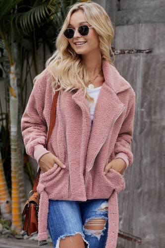 Pink Pocketed Sherpa Jacket