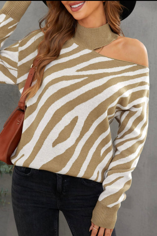Zebra Sweater Cold Shoulder