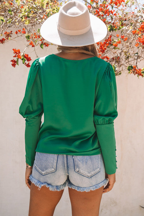 Green Satin Cuffed Shirt