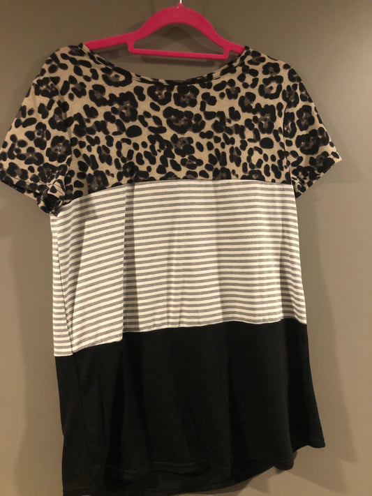 Stripe shirt leopard black grey