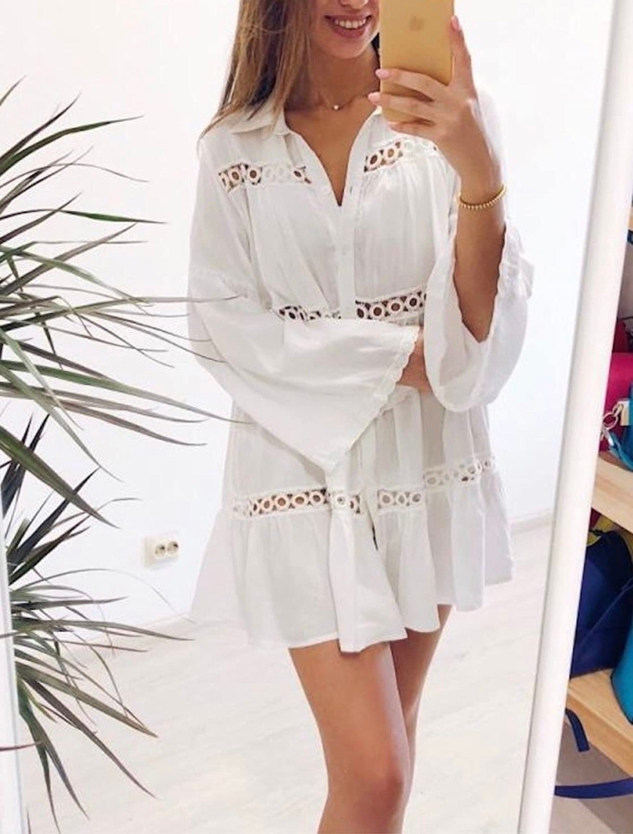 White button down cover up