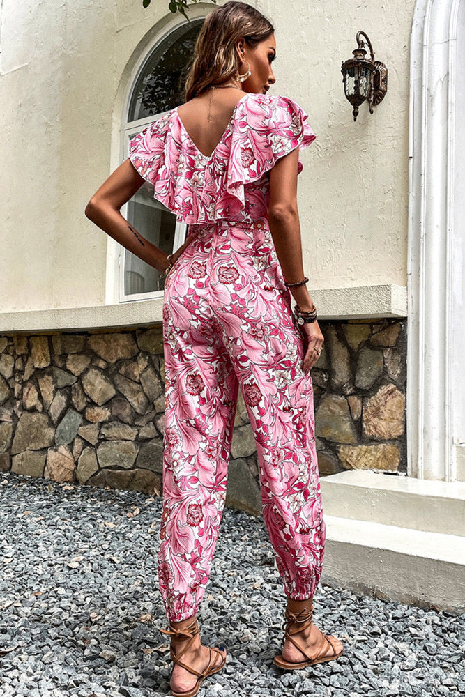 Pink Floral Ruffle Jumpsuit