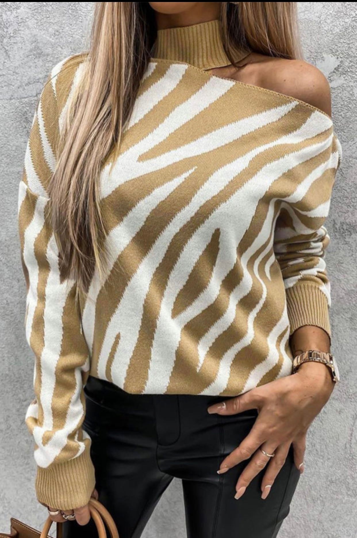 Zebra Sweater Cold Shoulder