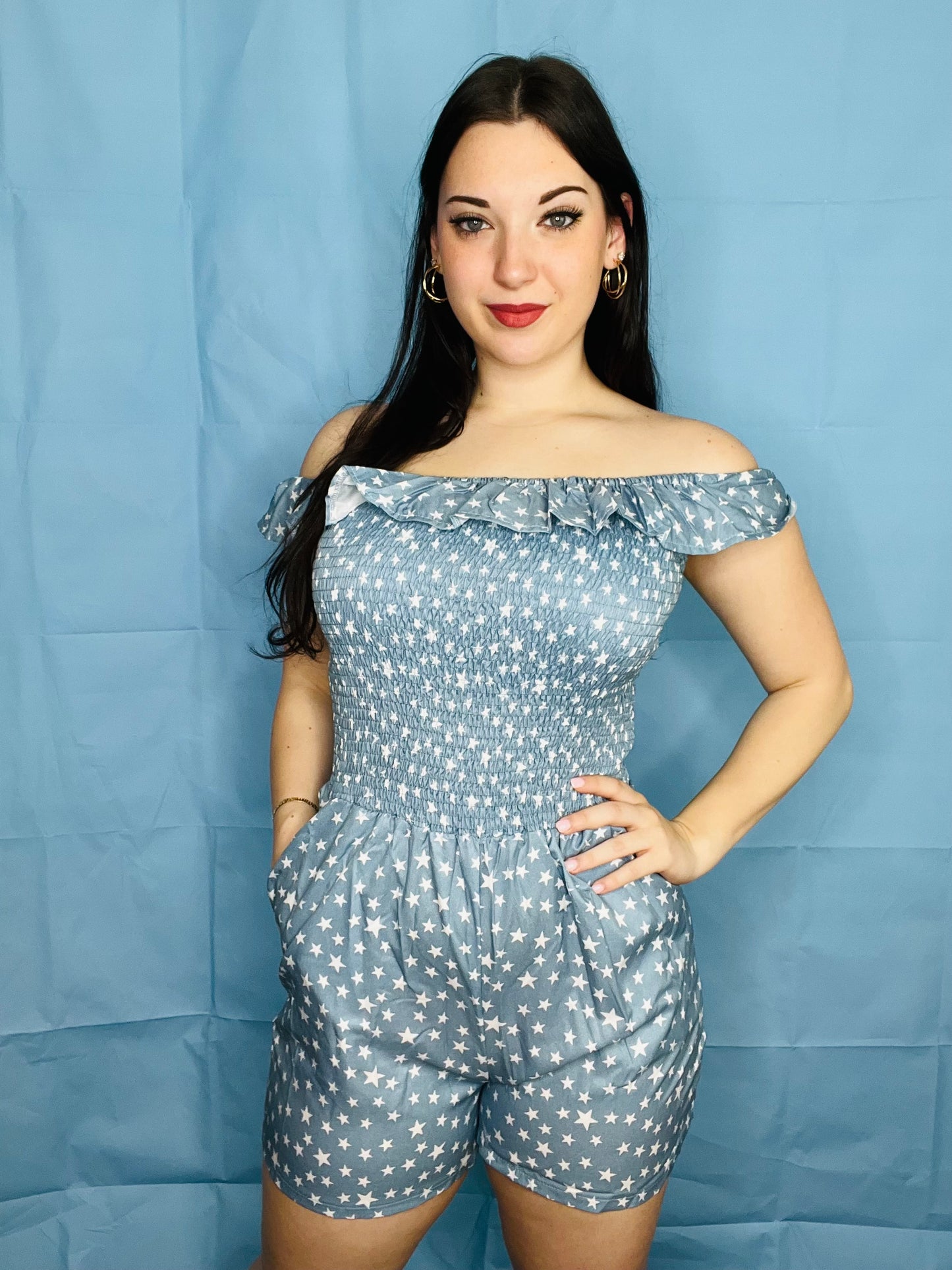 Blue Romper with White Stars