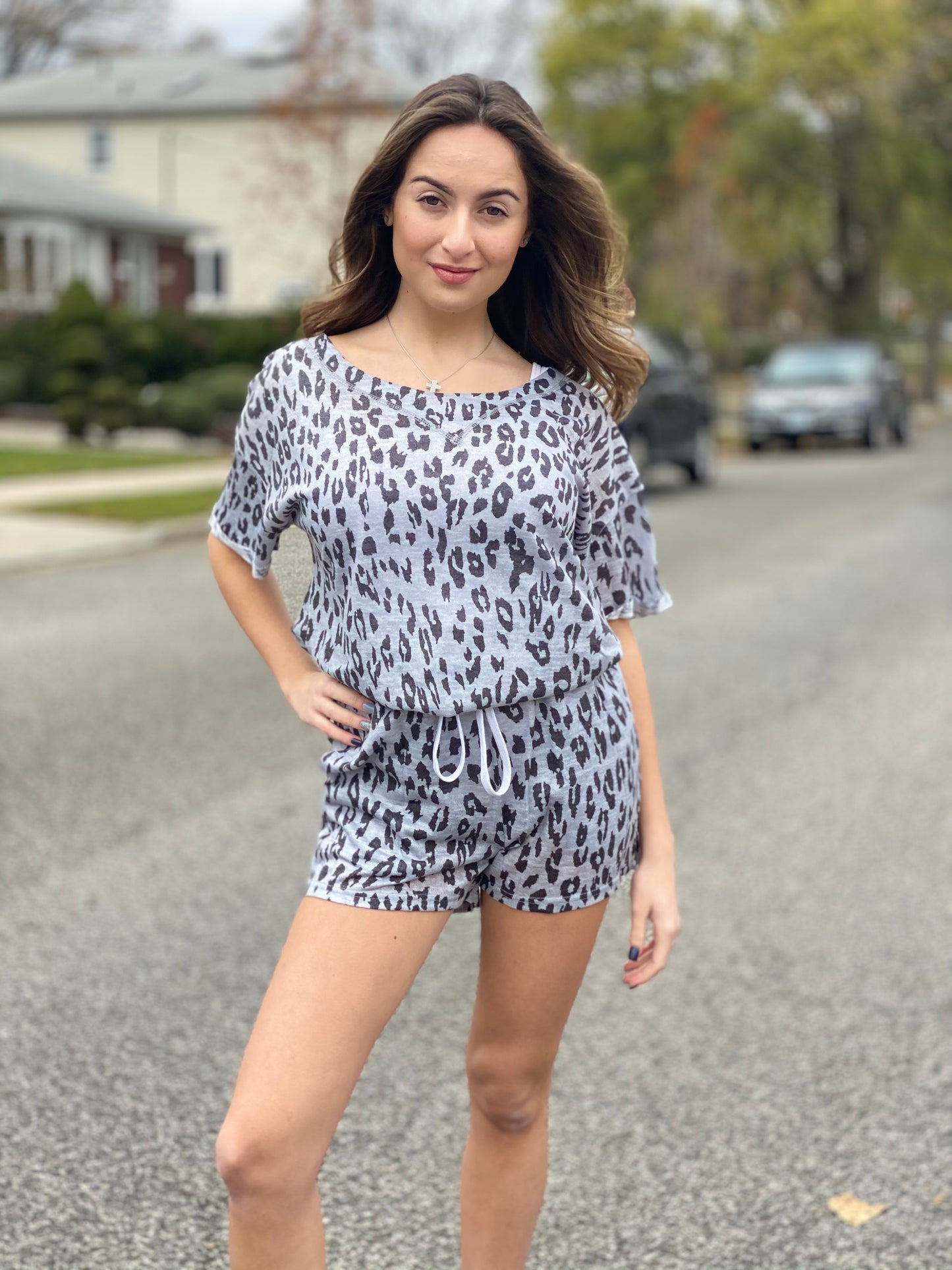 gray leopard 2 piece set